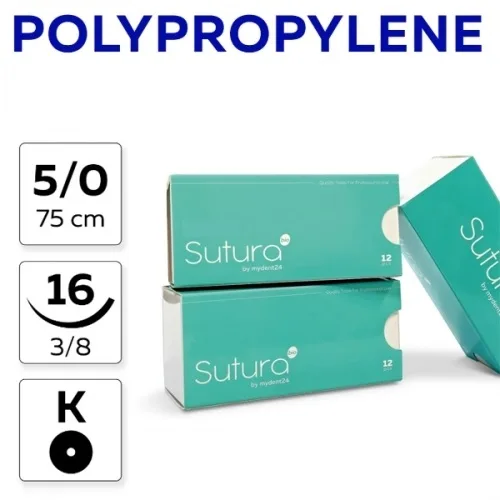 Polypropylene 5/0, нить 75 см, игла 16 мм, кол. 3/8 (12 шт) - нерассасывающийся шовный материал, игла 302, PM75016F0/906-024