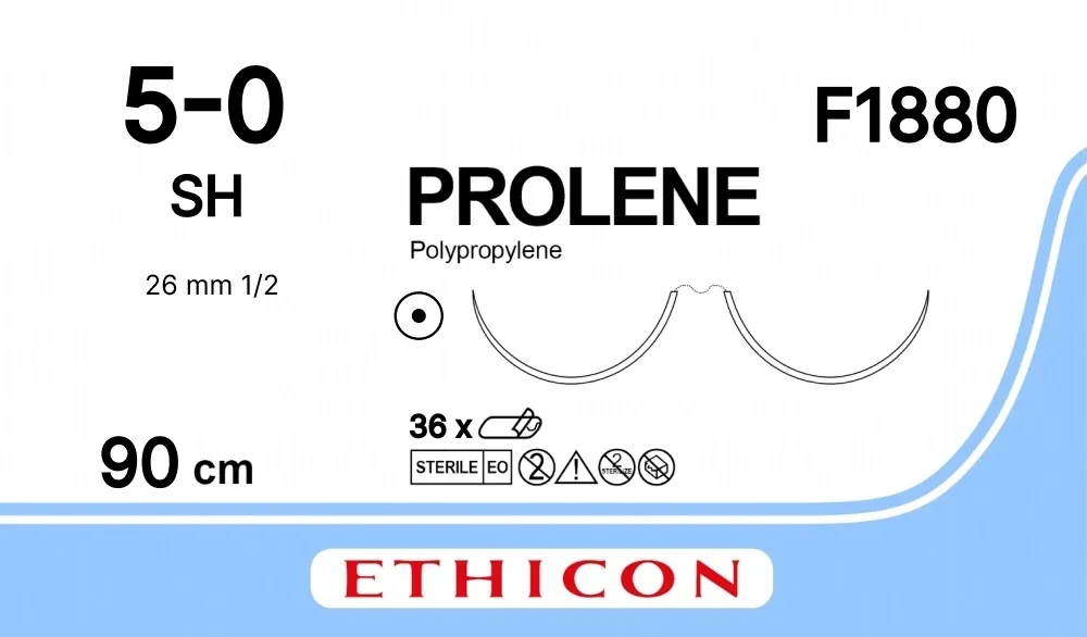Prolene 5/0, нить 90 см, игла 26 мм х 2, кол. 1/2 (12 шт) - нерассасывающийся шовный материал, синий, F1880
