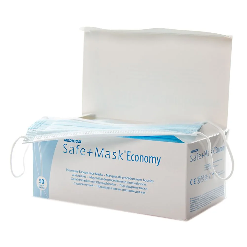 Маски 3-х слойные Medicom Safe Mask Economy голубые (50 шт), Milestone