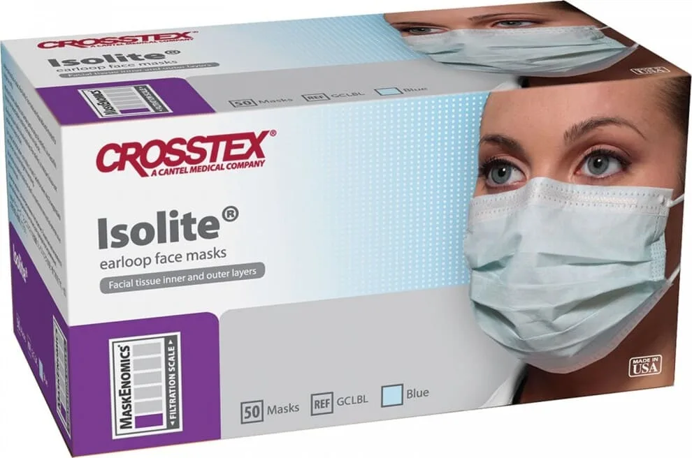 Одноразовые маски Isolite голубые Crosstex (50 шт)