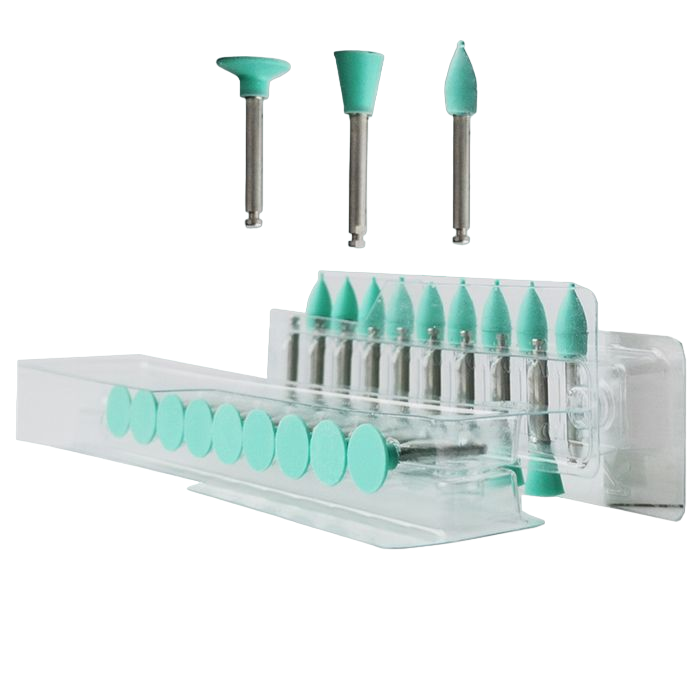 Полиры силиконовые Ensmart Pin Ассорти (зел. сред.), 30шт. (пуля,чашка,диск) на метал.ножке, (ENPS 70/1,2,3), Kagayaki