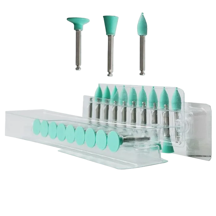 Полиры силиконовые Ensmart Pin Ассорти (зел. сред.), 30шт. (пуля,чашка,диск) на метал.ножке, (ENPS 70/1,2,3), Kagayaki