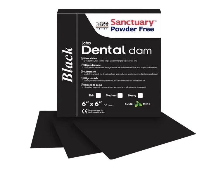 Коффердам Latex Dental Dams, черный / средний, 152×152 мм (36 шт), SANCTUARY