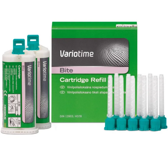 Variotime Bite (ВариоТайм Байт) - (2x50 мл), слепочный материал на основе А-силикона, для регистрации прикуса, высокоточный, быстрозастывающий, кремообразной структуры, легко наносится. ВариоТайм Байт, Калзер