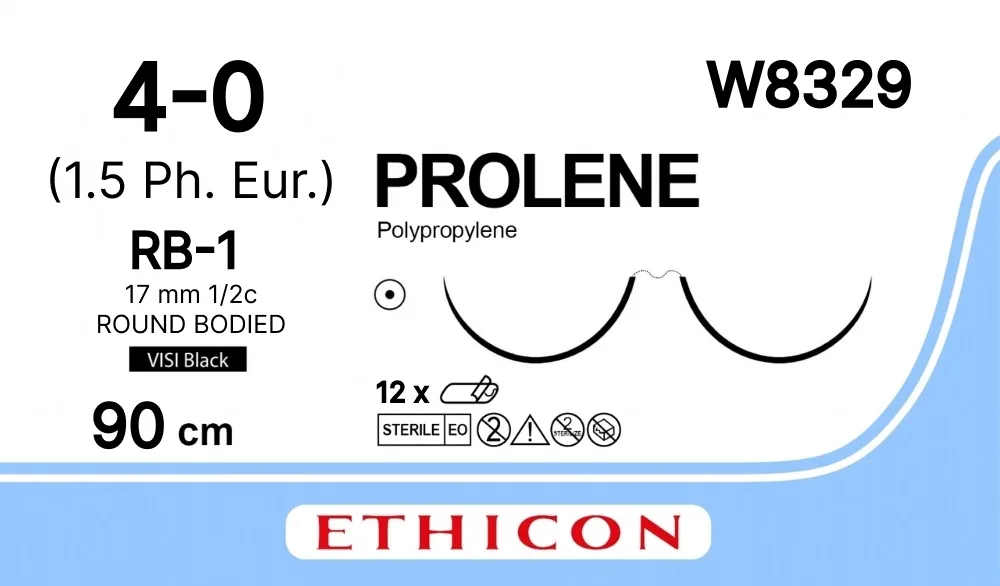Prolene 4/0, нить 90 см, игла 17 мм х 2, кол. 1/2 (12 шт) - нерассасывающийся шовный материал, синий, ВизиБлэк, W8329