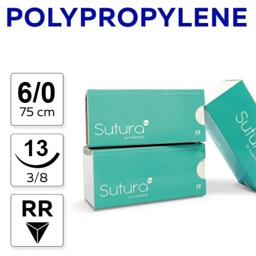 Polypropylene 6/0, нить 75 см, игла 13 мм, обр.реж. 3/8 (12 шт) - нерассасывающийся шовный материал, игла 302, PM76013F4/906-025