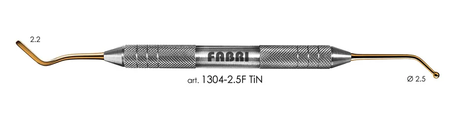 Гладилка 1304-2,5F TiN, d 2,5 мм, ручка d 10 мм, Fabri - удлиненная, со штопфером-шариком, покрытие нитрид титана