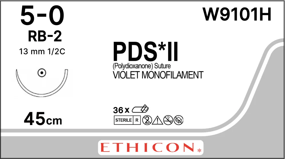 ПДС II 5/0, нить 45 см, игла 13 мм, кол. 1/2 (1 шт) - рассасывающийся шовный материал, фиолет., W9101H