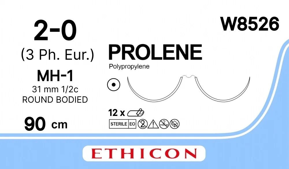 Prolene 2/0, нить 90 см, игла 31 мм х 2, кол. 1/2 (12 шт) - нерассасывающийся шовный материал, синий, W8526