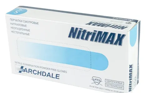 Перчатки нитриловые NitriMAX / Нитримакс удлиненные (L, голубые) 25 пар Archdale