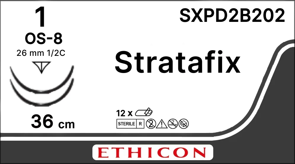 Stratafix Spiral PDO 1, нить 36+36 см, игла 40 мм, обр.реж. 1/2 (1 шт) - рассасывающийся шовный материал, двунаправл., фиолет., 2 иглы, SXPD2B202