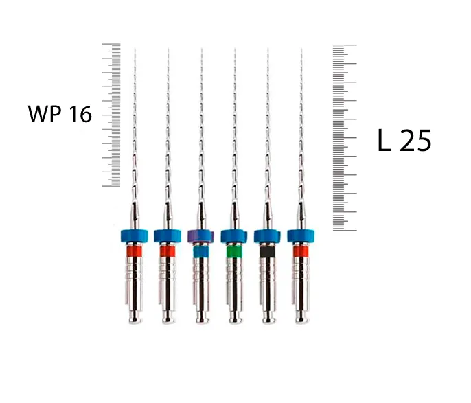 Mtwo 25мм, Набор (6 шт), VDW - тейпер, NiTi, WP 21/16 (25/06, 30/05, 35/04, 40/04, 25/07)