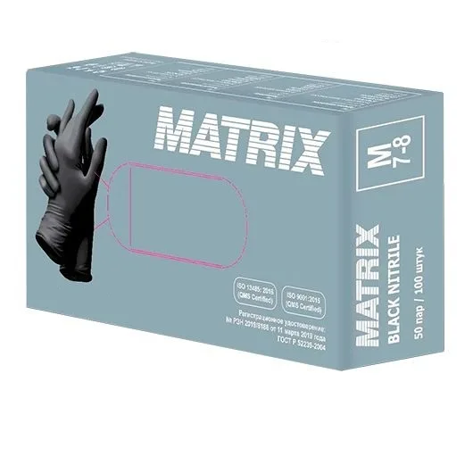Перчатки нитриловые Matrix Black Nitrile 100 шт L 8/9