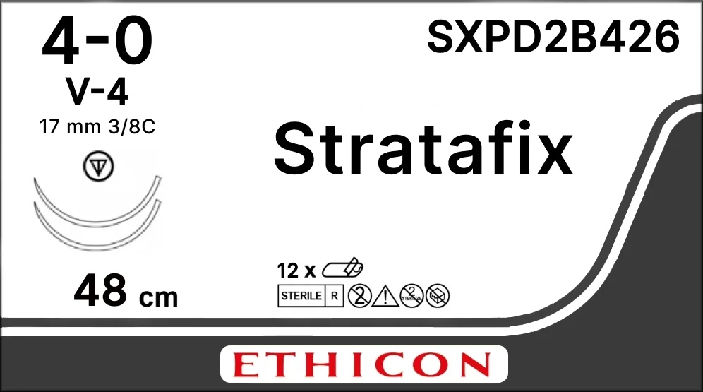 Stratafix Spiral PDO 4/0, нить 24+24 см, игла 17 мм, кол.реж. 3/8 (1 шт) - рассасывающийся шовный материал, двунаправл., фиолет., 2 иглы, SXPD2B426