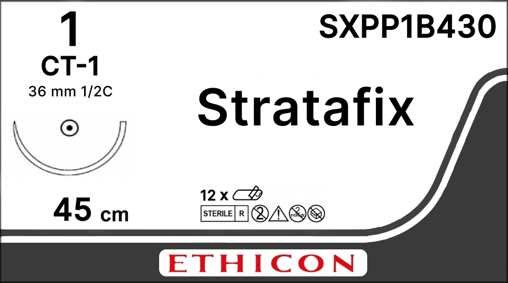 Stratafix Spiral PDS Plus 1, нить 45 см, игла 36 мм, кол. 1/2 (1 шт) - рассасывающийся шовный материал, масс., SXPP1B430