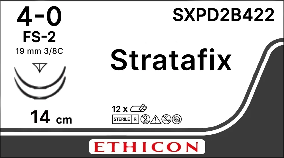 Stratafix Spiral PDO 4/0, нить 7+7 см, игла 19 мм, обр.реж. 3/8 (1 шт) - рассасывающийся шовный материал, двунаправл., фиолет., 2 иглы, SXPD2B422