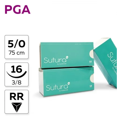 PGA Poliglycolic acid 5/0, нить 75 см, игла 16 мм, обр.реж. 3/8 (12 шт) - рассасывающийся шовный материал, PGA75016F4