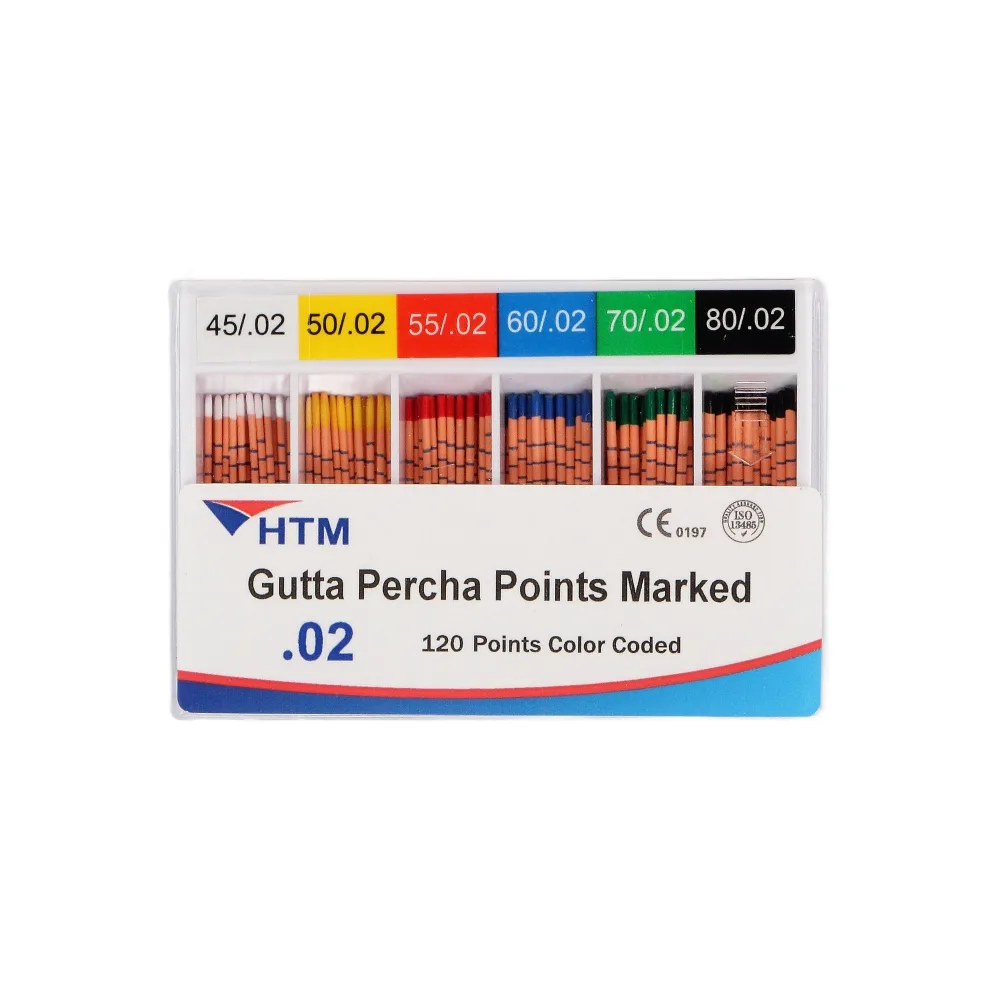 Штифты гуттаперчевые HTM .02, ассорти 45-80 (120 шт.), HTM Dent - с маркировкой