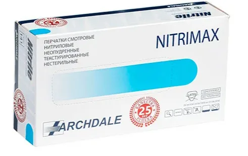 Перчатки нитриловые NitriMAX / Нитримакс (L, голубые) 50 пар Archdale