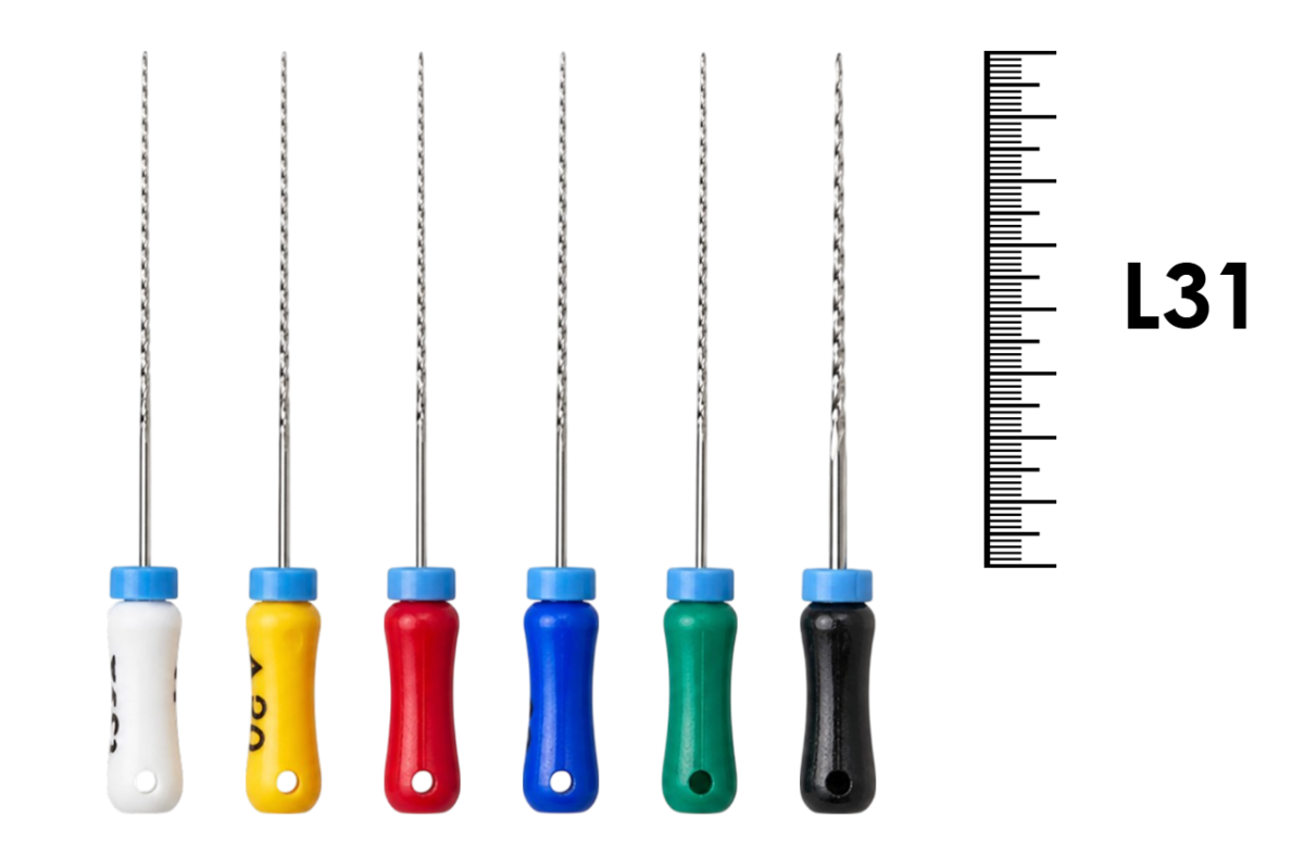 K-Reamer 31мм №15-40 (6 шт), Dentsply Sirona - ручные файлы, каналорасширители, нержавеющая сталь, ассорти
