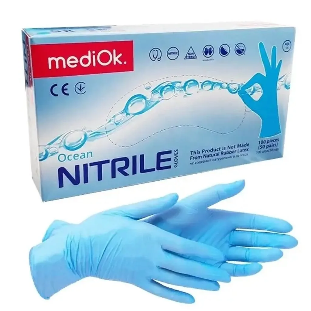 Перчатки нитриловые MediOk голубые L 100 шт (50 пар)