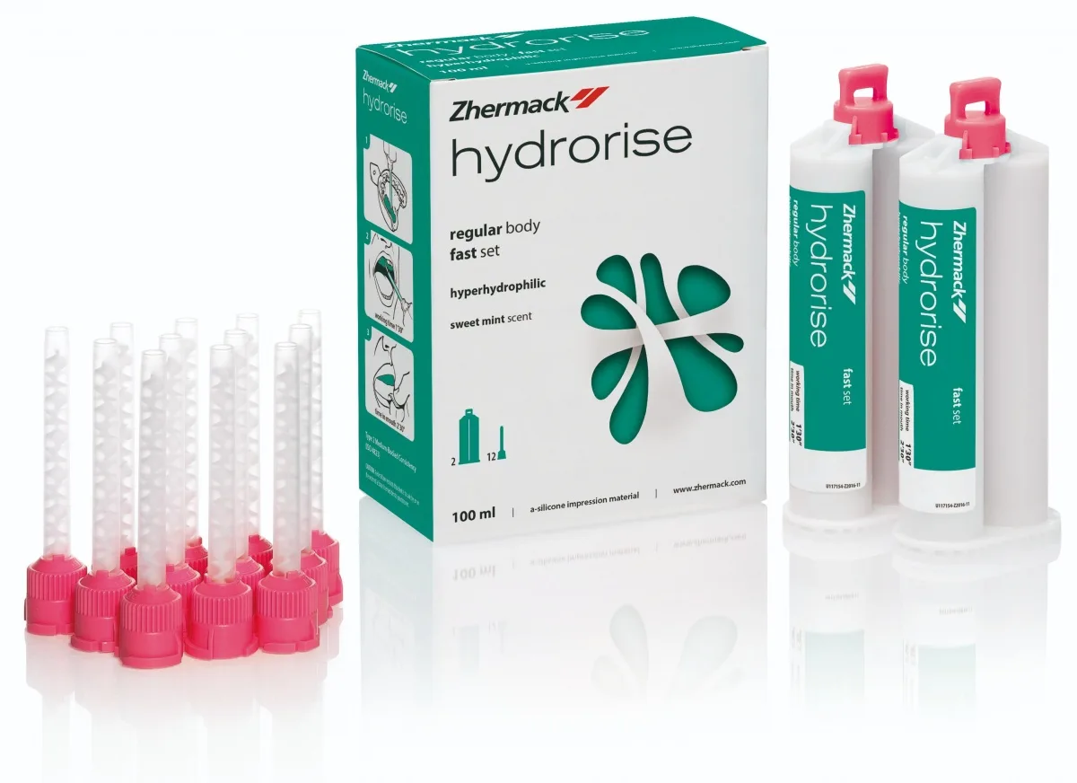 А-силикон средней вязкости Hydrorise Regular Body Fast Set. (2x50 ml) слепочная масса, А-силикон для как для одноэтапной техники так и для для индивидуальной оттискной ложки. Гидрорайз регуляр бади фаст сет