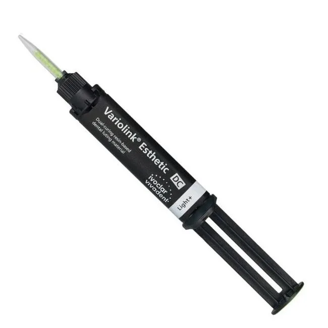 Variolink Esthetic DC (Вариолинк Эстетик DC), light+ (светлый), шприц (1х5 граммов) композитный цемент двойного отверждения для постоянной фиксации реставраций, рентгеноконтрастный. Вариолинк Эстетик DC, Ivoclar-Vivadent