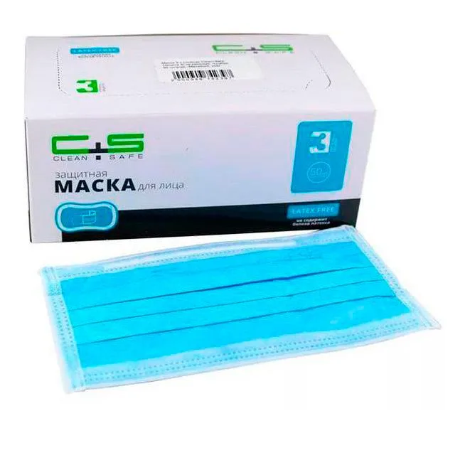 Маски Clean+Safe 3-х слойные голубые (50 шт)