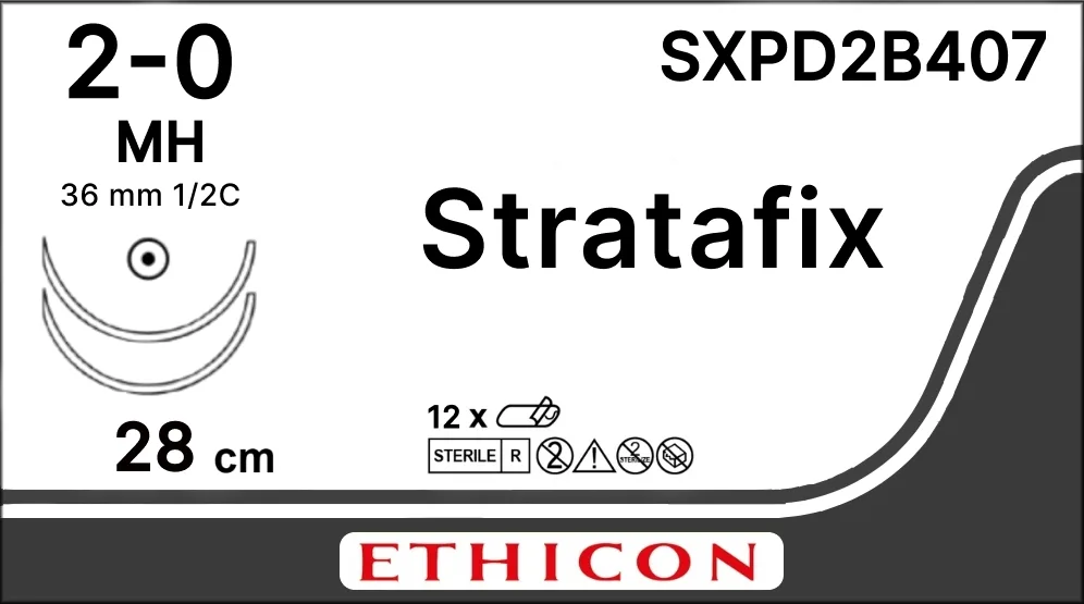 Stratafix Spiral PDO 2/0, нить 14+14 см, игла 36 мм, кол. 1/2 (1 шт) - рассасывающийся шовный материал, двунаправл., фиолет., 2 иглы, SXPD2B407