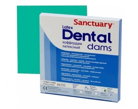 Коффердам Latex Dental Dams, зеленый / тонкий, 152×152 мм (36 шт), SANCTUARY