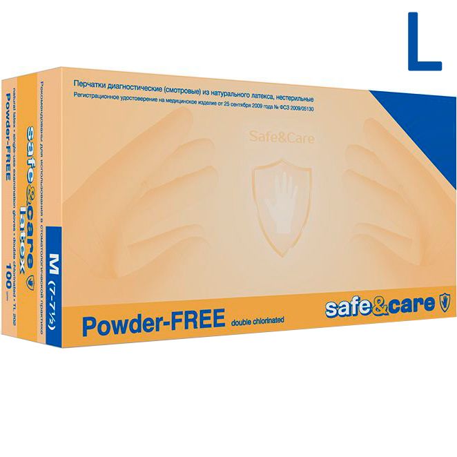 Перчатки латекс Safe &amp; Care L (8/9) 100 шт.