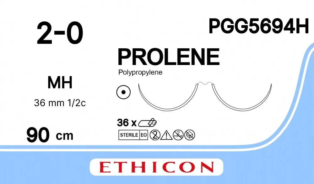 Prolene 2/0, нить 90 см, игла 36 мм х 2, кол. 1/2 (36 шт) - нерассасывающийся шовный материал, синий, PGG5694H