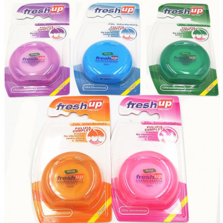 Флосс FreshUP - зубная нить 50м (круглая, тонкая, невощеная, мятная, белая) (цвет уп. ассорти.)
