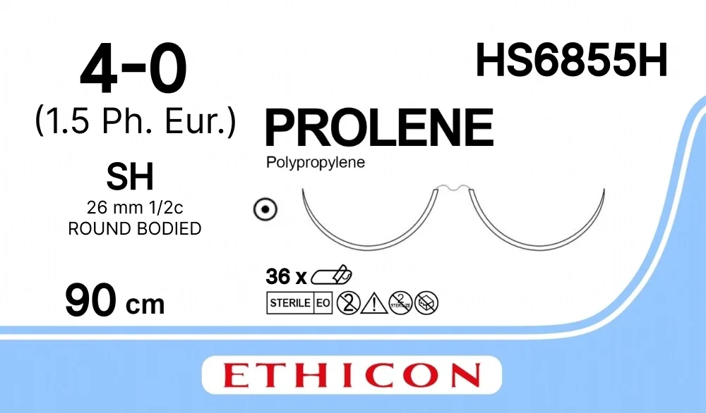 Prolene 4/0, нить 90 см, игла 26 мм х 2, кол. 1/2 (36 шт) - нерассасывающийся шовный материал, синий, Гемо-Сил, HS6855H