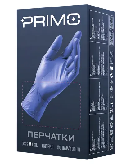 Перчатки нитриловые PRIMO фиолетовые, M (100 шт), плотность 3 гр