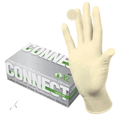 Connect Latex PF, бежевые, размер S (50 пар), Dermagrip - перчатки латексные неопудренные