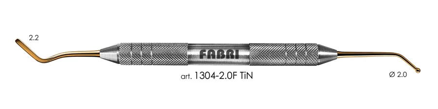 Гладилка 1304-2,0F TiN, d 2,0 мм, ручка d 10 мм, Fabri - удлиненная, средняя, со штопфером-шариком, покрытие нитрид титана