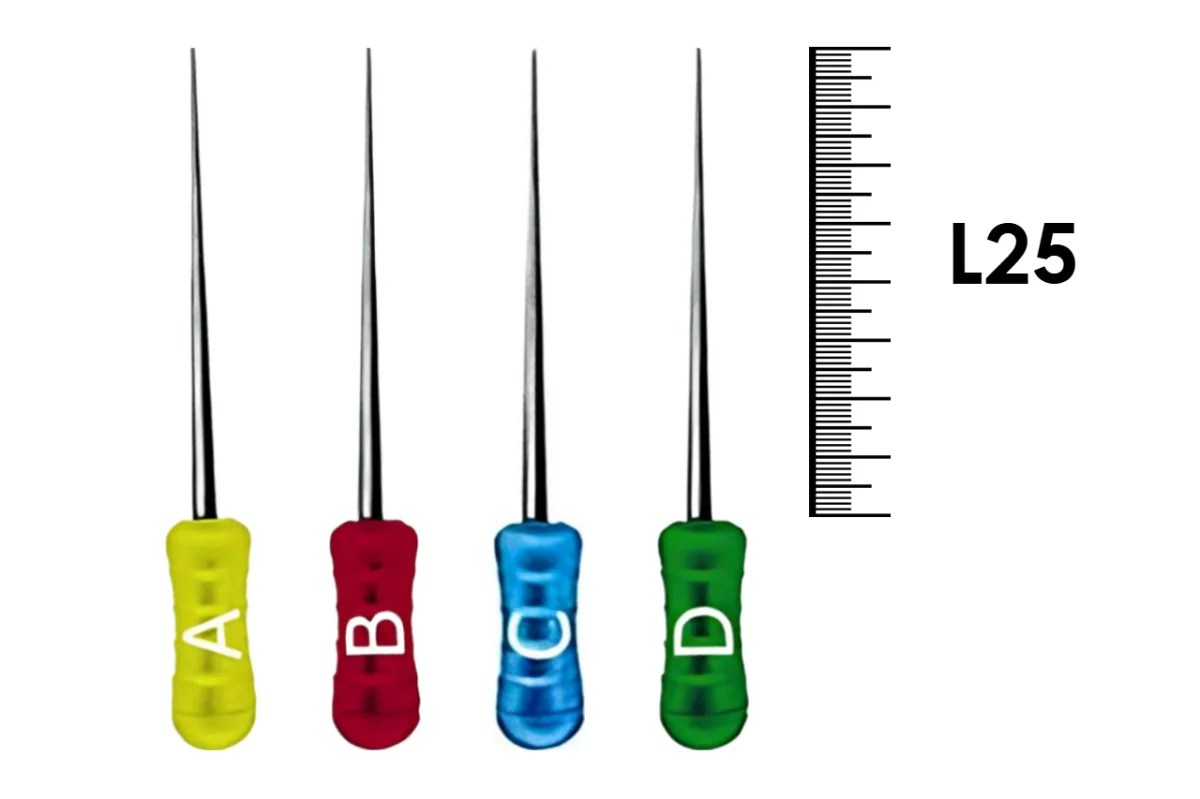Finger Spreader L25 tapered NiTi N ABCD (4 шт), Dentsply Sirona - уплотнитель для гуттаперчи из NiTi-сплава, ассорти