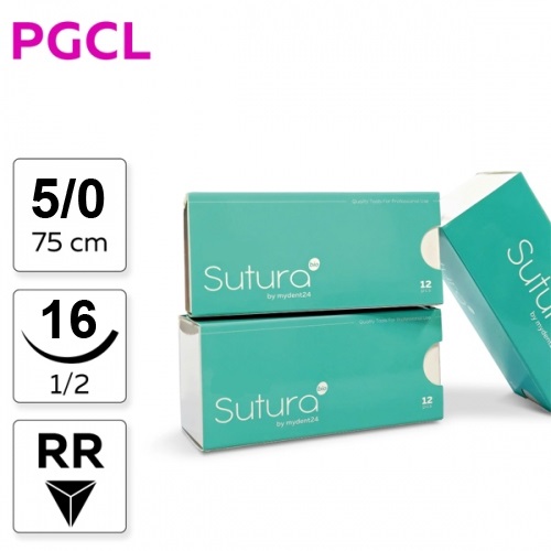 PGCL Poliglecaprone 25 5/0, нить 75 см, игла 16 мм, обр.реж. 1/2 (12 шт) - рассасывающийся шовный материал, игла 302, PGCL75016B4/906-016