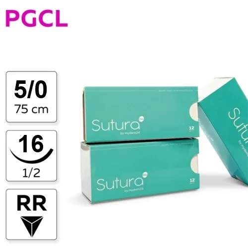 PGCL Poliglecaprone 25 5/0, нить 75 см, игла 16 мм, обр.реж. 1/2 (12 шт) - рассасывающийся шовный материал, игла 302, PGCL75016B4/906-016