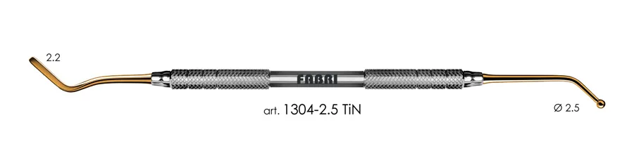 Гладилка 1304-2,5 TiN, d 2,5 мм, ручка d 6 мм, Fabri - удлиненная, со штопфером-шариком, покрытие нитрид титана