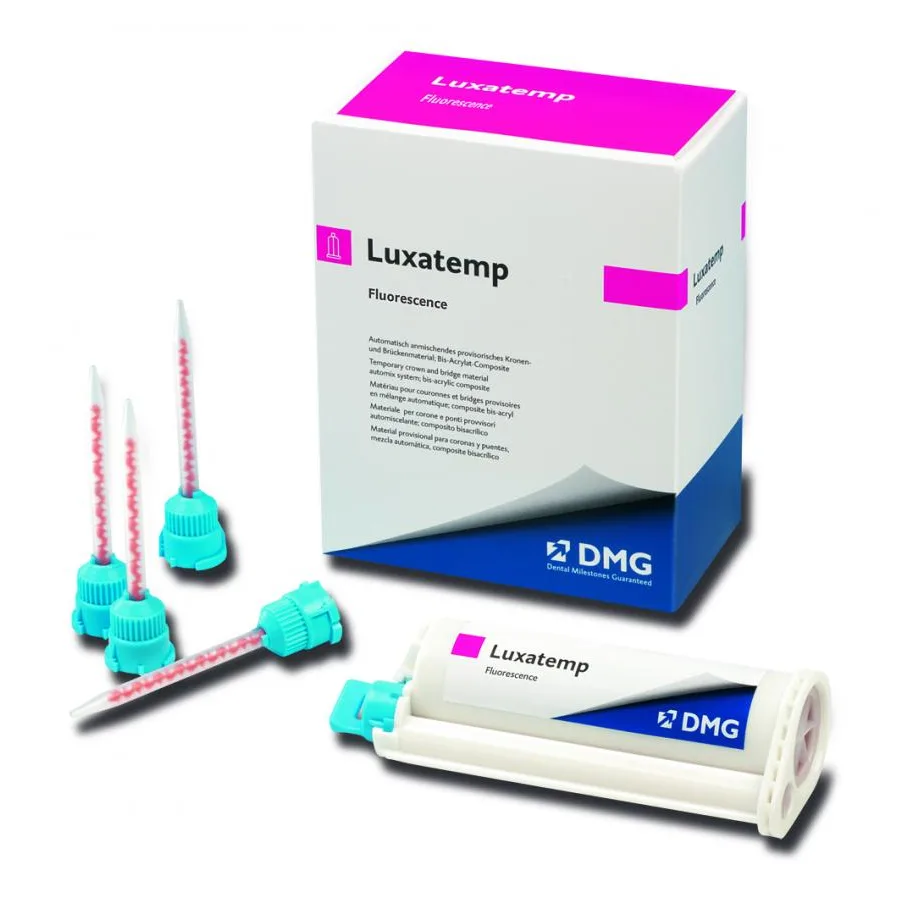 Luxatemp automix Fluorescence (Люксатемп автомикс флюорисценс) цв. A2 - (1карт.76г.+15 смес.) временные ортопедические конструкции от компании DMG