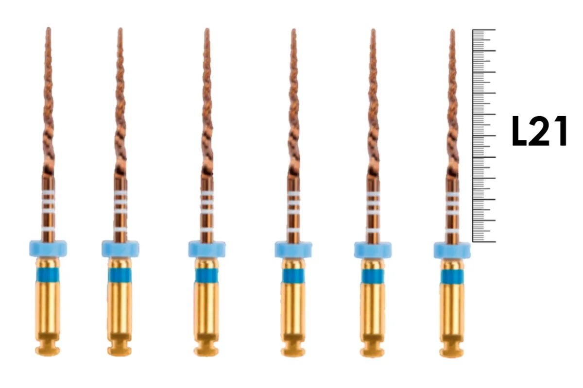 ProTaper Gold 21мм F3 (6 шт), Dentsply Sirona - машинные файлы, формирующие, с прогрессирующей конусностью, стерильные, голубые