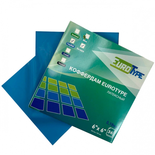 Коффердам латексный Dental dam, голубой/средний, без запаха (36 шт), Eurotype