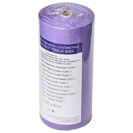 Салфетки нагрудные в рулоне 53 x 60 см, фиолетовые, JNB