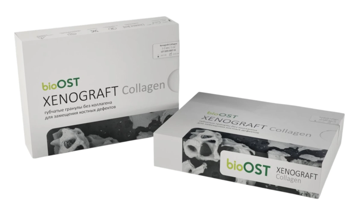 Гранулы губчатые с коллагеном Xenograft Collagen - Размер: 1.0 – 2.0 mm Объем упаковки: 1.0 сс (0.85-0.93 гр.)