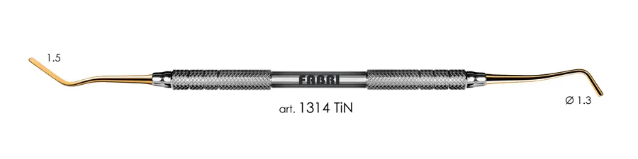 Гладилка 1314 TiN, d 1,3 мм, ручка d 6 мм, Fabri - удлиненная, узкая, со штопфером, покрытие нитрид титана