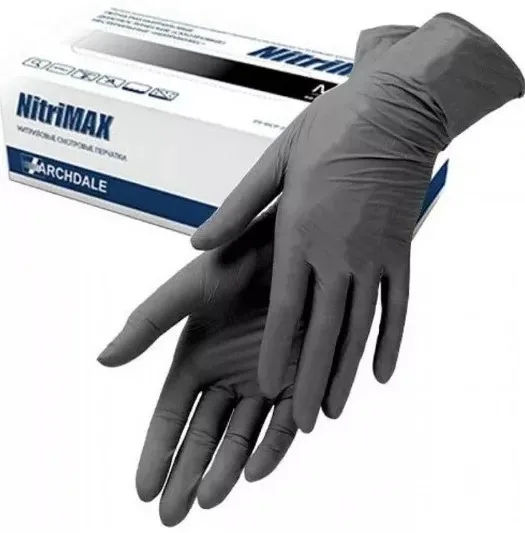 Перчатки нитриловые NitriMAX / Нитримакс (S, черные, неопудренные) 50 пар, Archdale