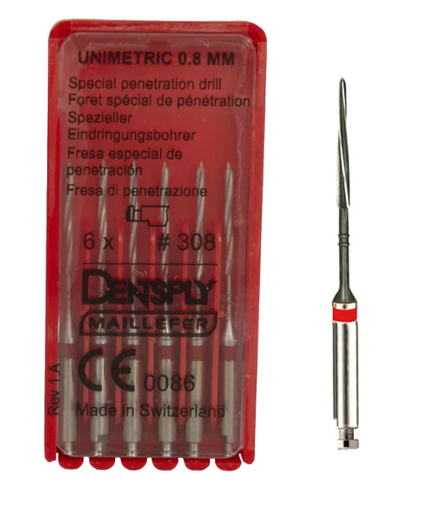 Unimetric пенетрационный дриль №308 красн. 1 полоса (6 шт), Dentsply Sirona