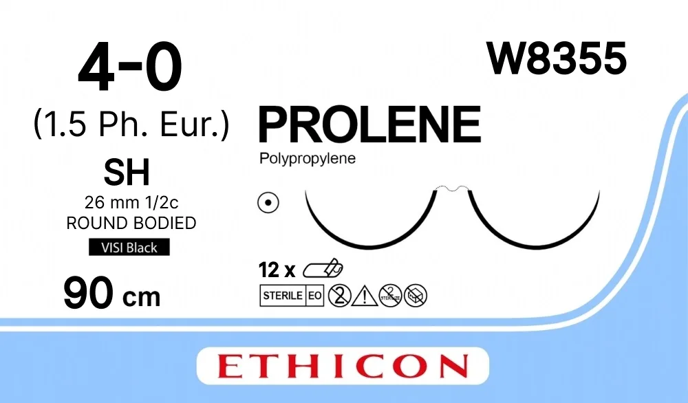 Prolene 4/0, нить 90 см, игла 26 мм х 2, кол. 1/2 (12 шт) - нерассасывающийся шовный материал, синий, ВизиБлэк, W8355